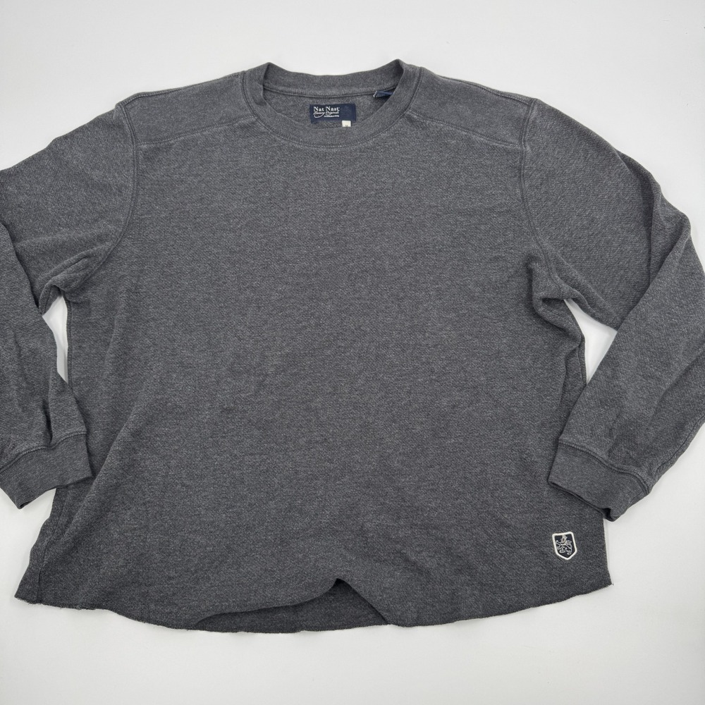 Nat Nast Luxury Originals Sweater Mens Medium‎ Grey Cotton Raw Hem Long Sleeve